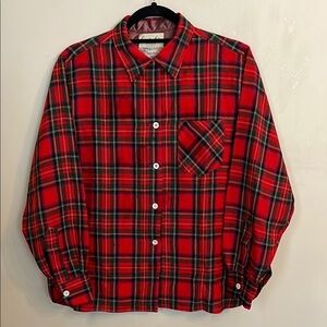 1960s Game and Lake Red Loop Button Up Shirt Buffalo Plaid 100% Wool